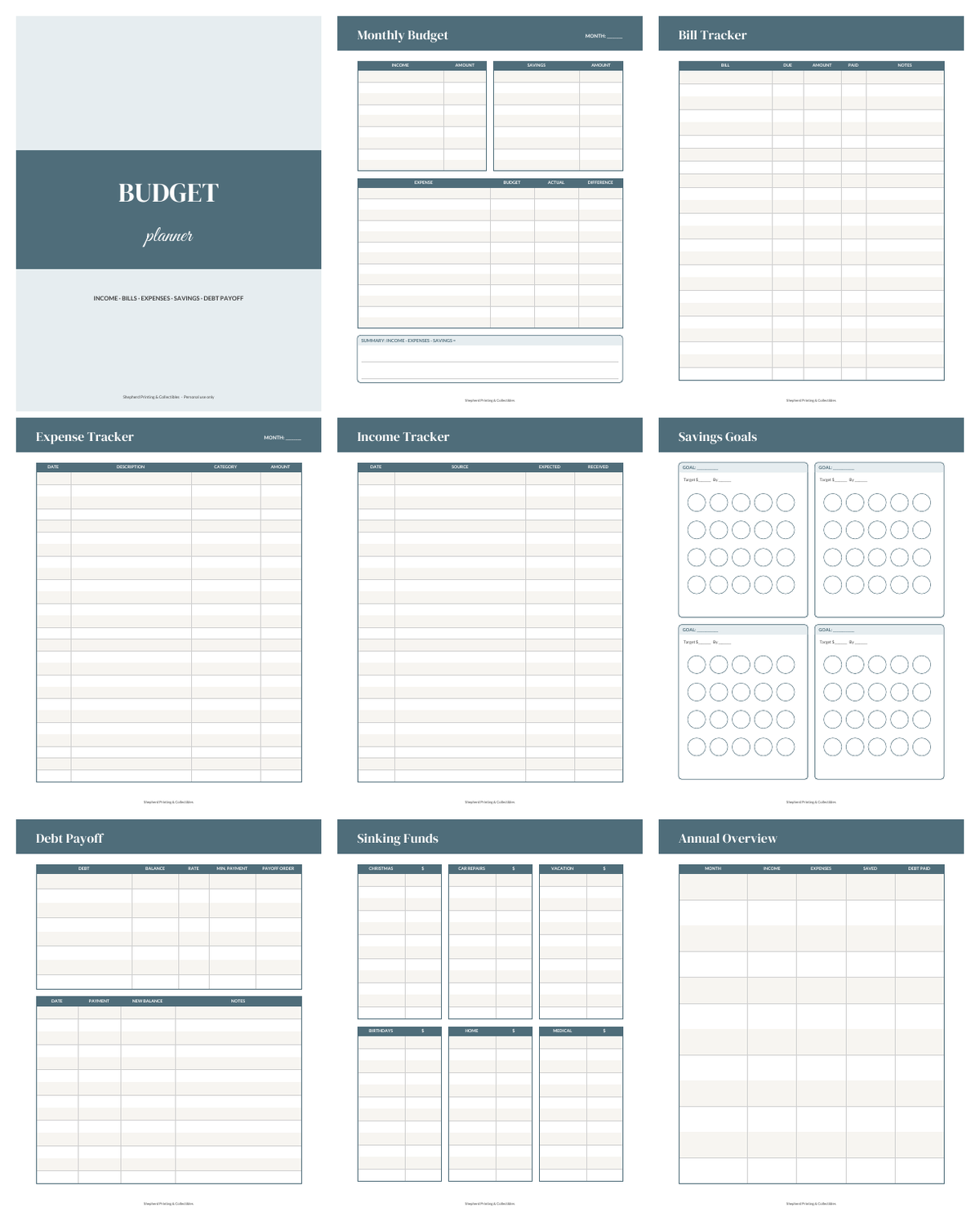 Monthly Budget Planner sample pages
