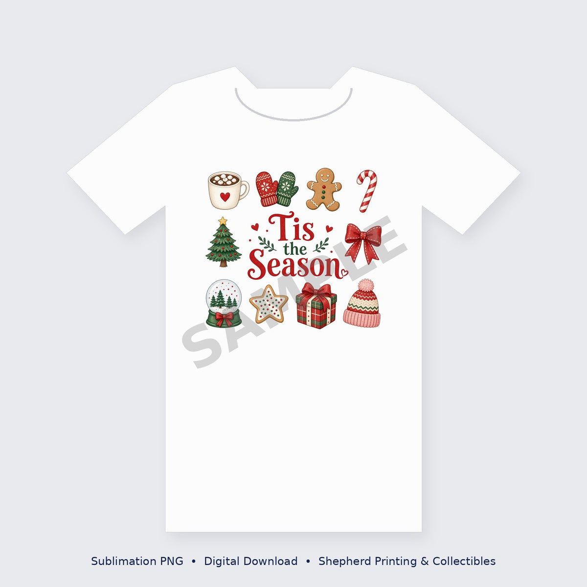 Tis the Season Christmas Doodle Collage Sublimation PNG – Digital Download