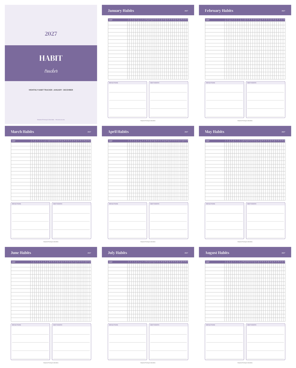2027 Habit Tracker sample pages