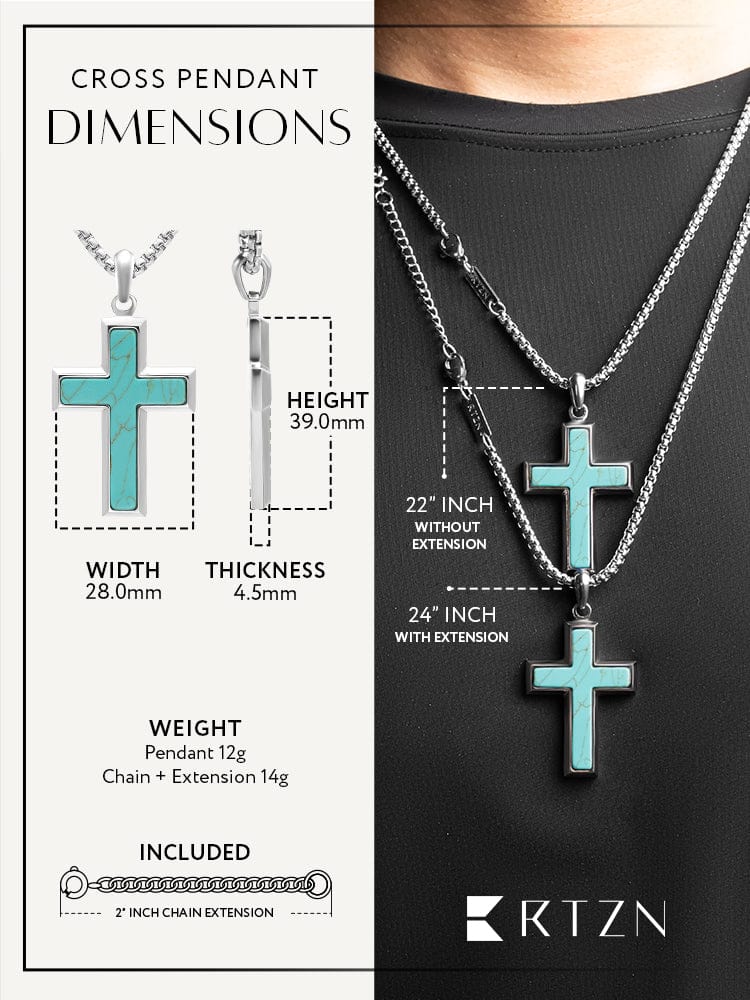 Men's Turquoise Cross Necklace – Stainless Steel Christian Pendant Gift