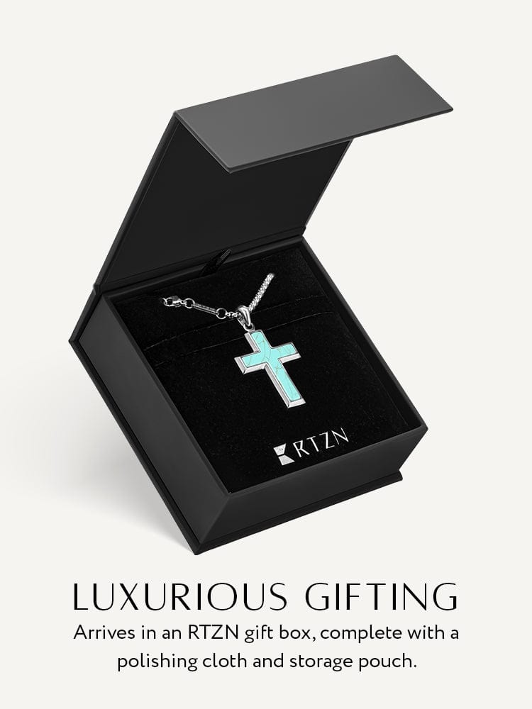 Men's Turquoise Cross Necklace – Stainless Steel Christian Pendant Gift