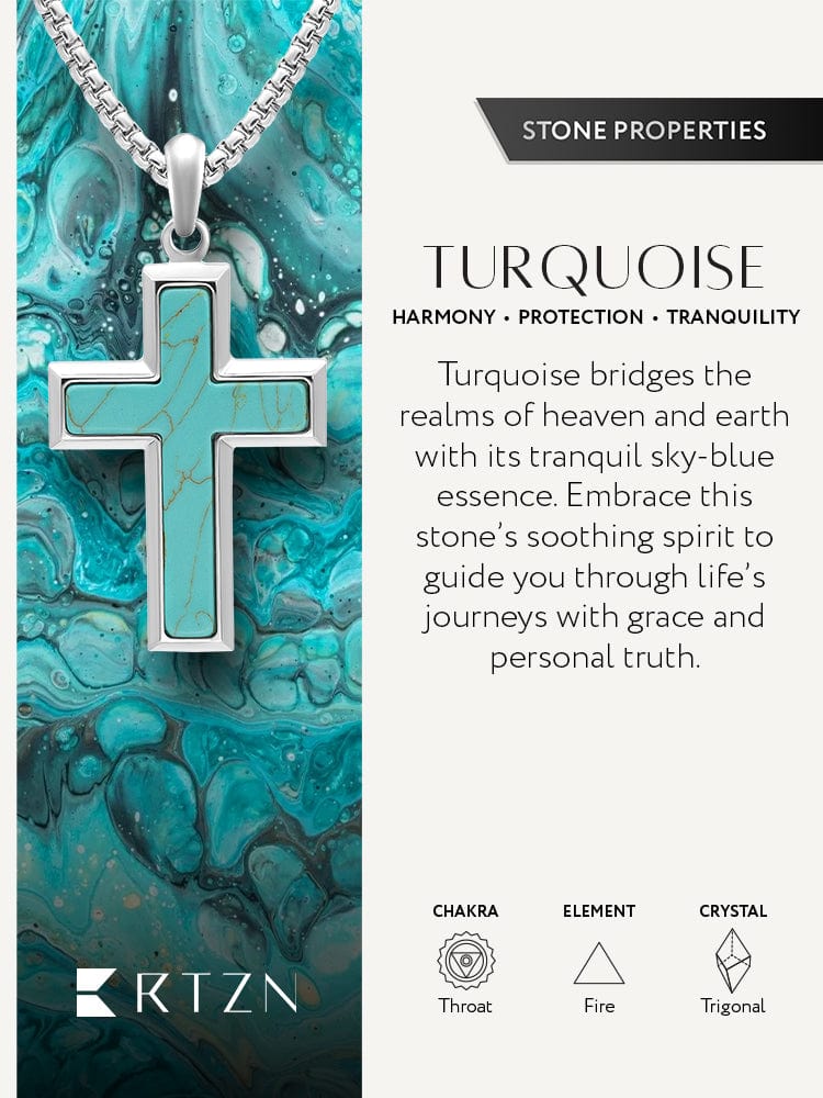 Men's Turquoise Cross Necklace – Stainless Steel Christian Pendant Gift