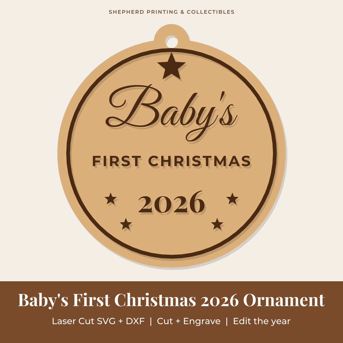 Baby's First Christmas 2026 Ornament laser cut SVG preview