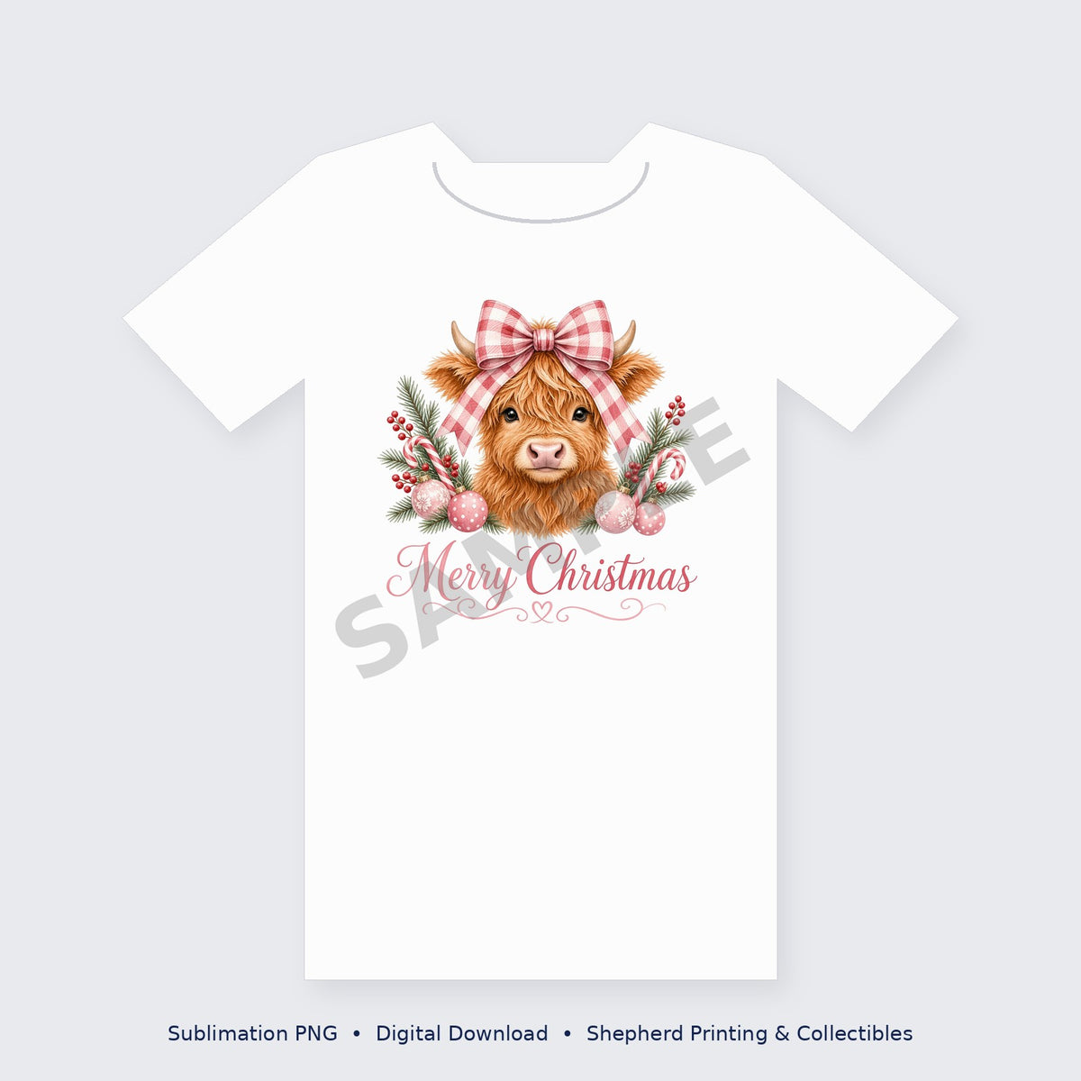 Christmas Highland Cow Coquette Bow Sublimation PNG – Digital Download