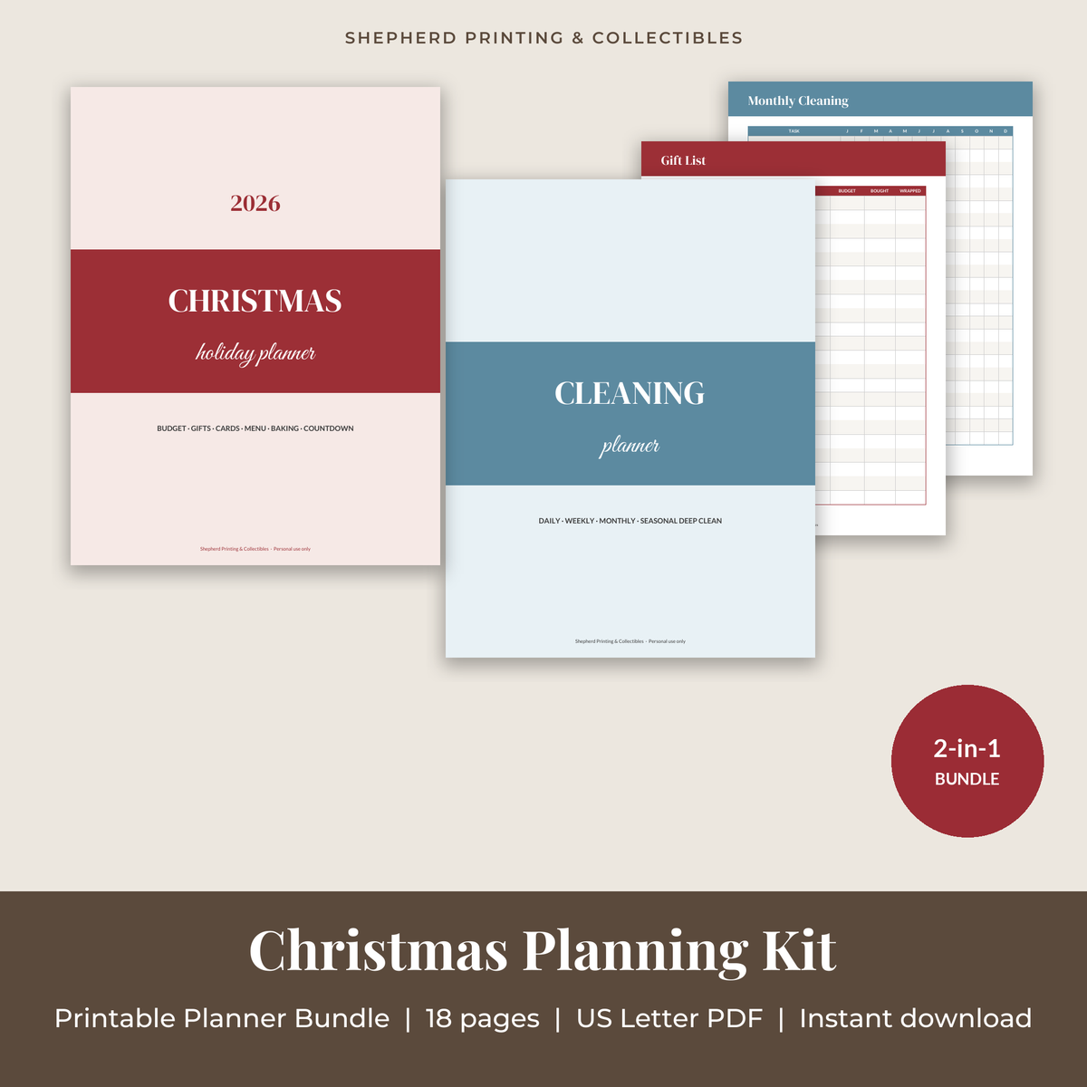Christmas Planning Kit printable planner bundle preview