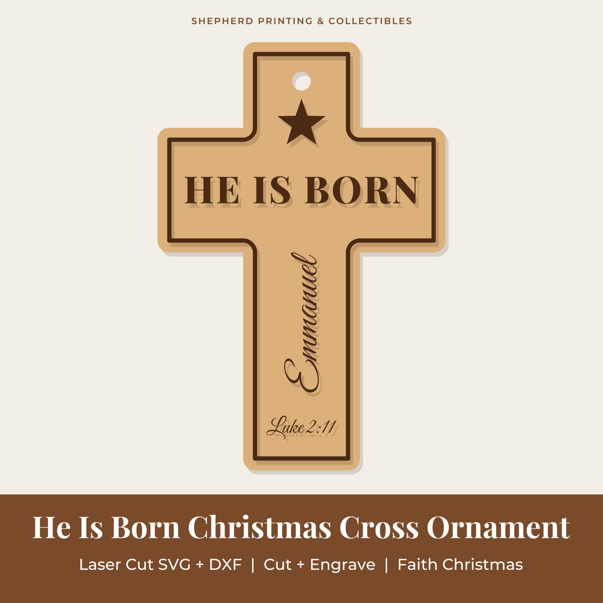 He Is Born Christmas Cross Ornament preview