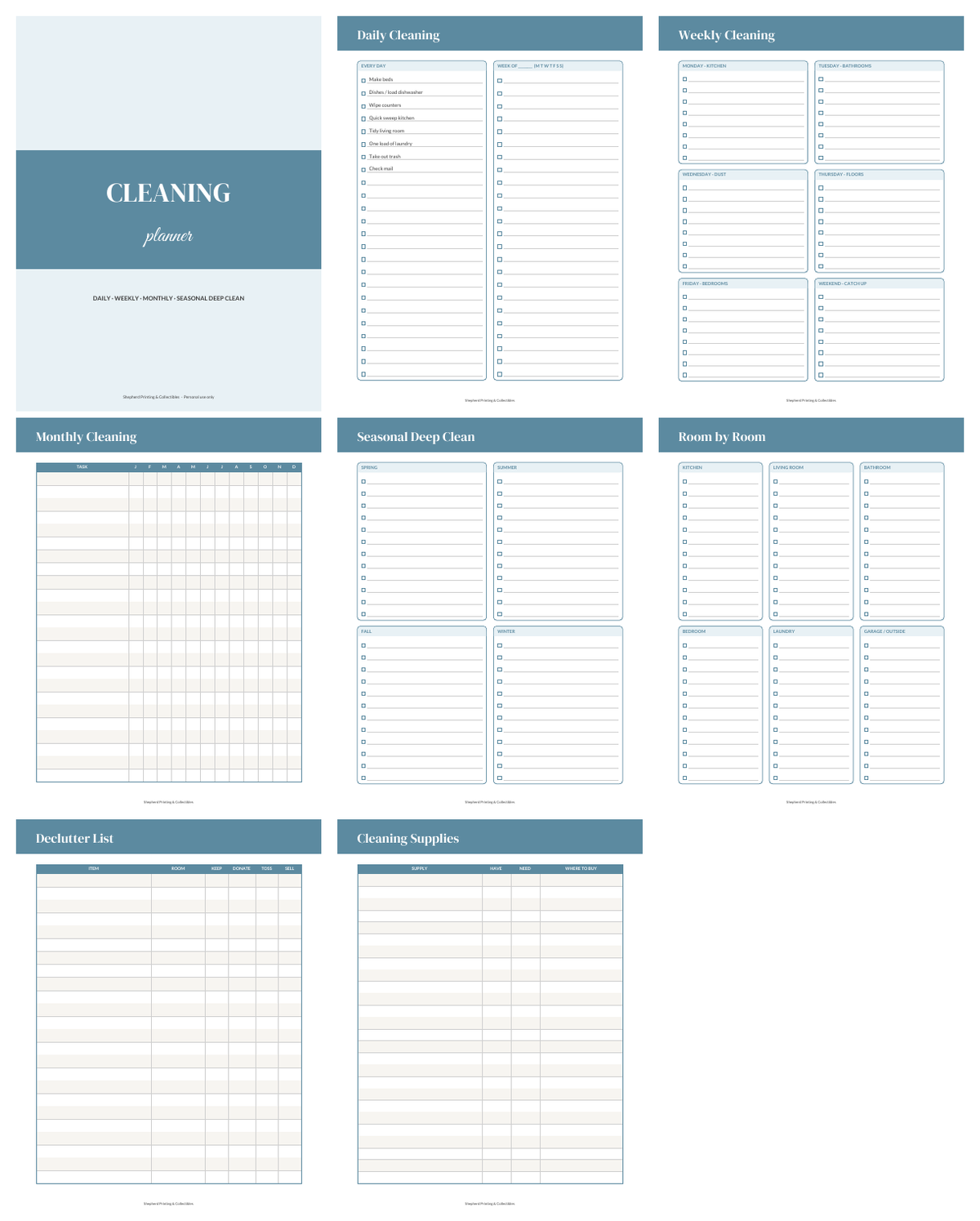 Home Cleaning Planner sample pages