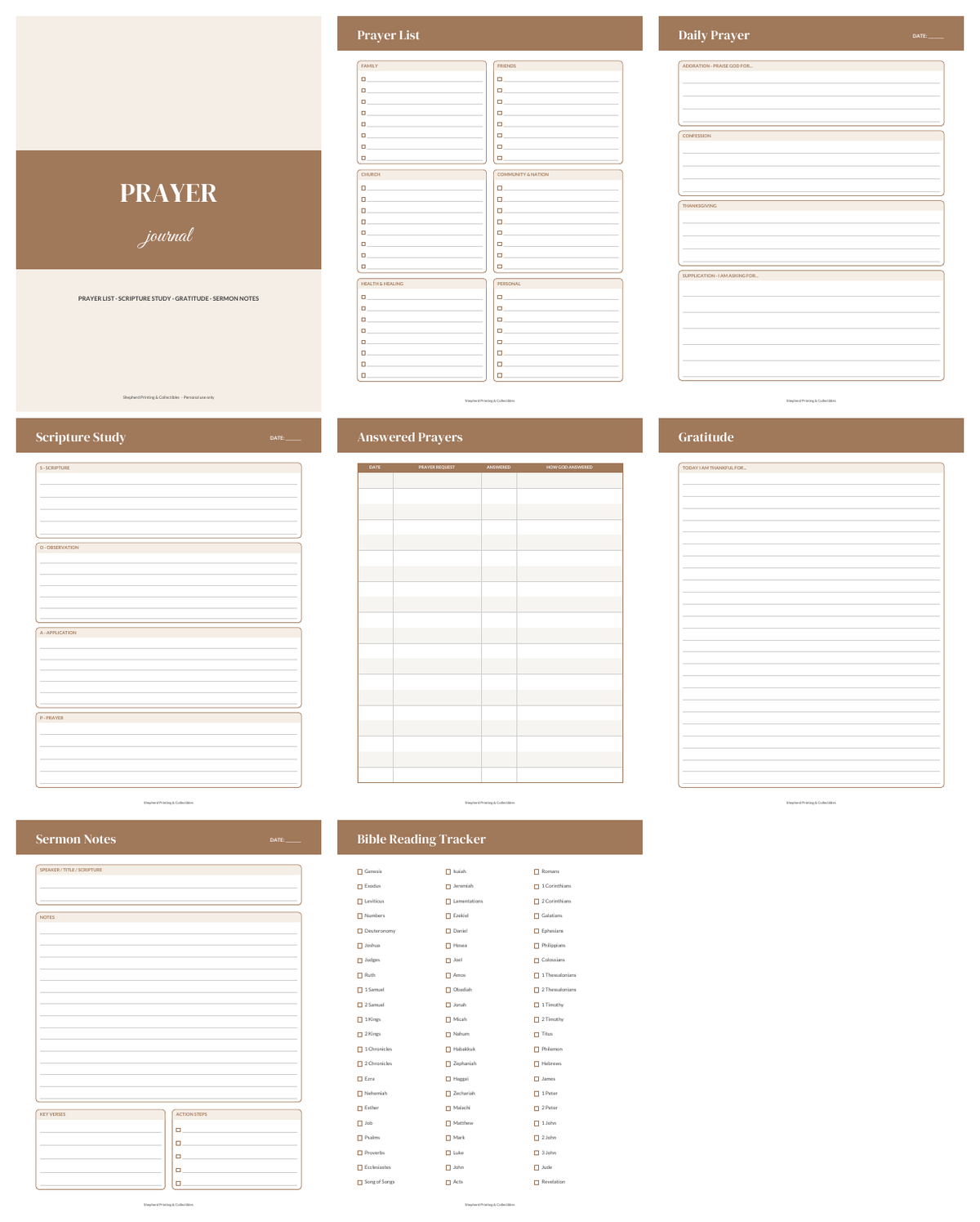 Prayer Journal sample pages