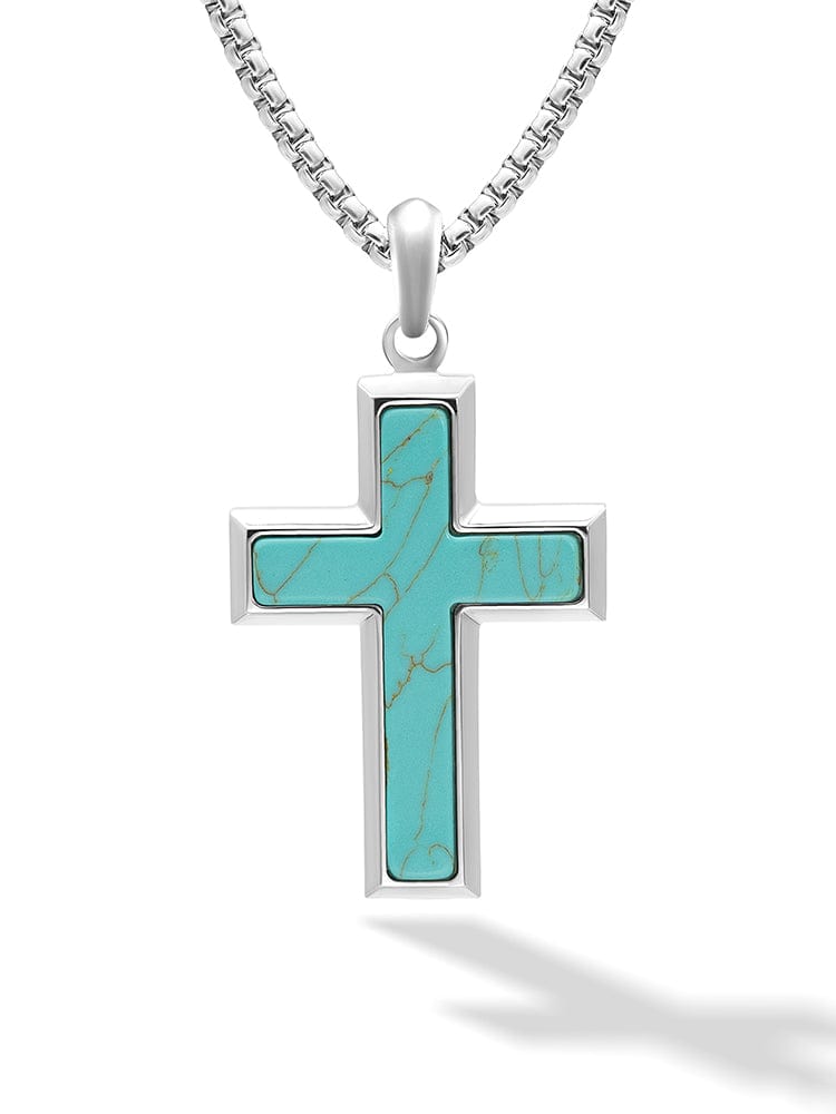 Men's Turquoise Cross Necklace – Stainless Steel Christian Pendant Gift